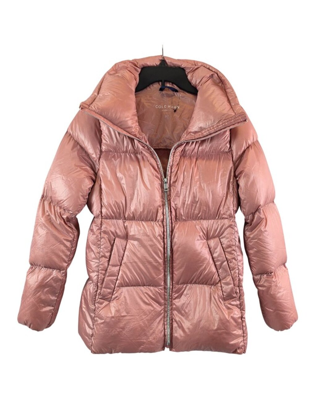 Cole Haan Signature Down Puffer Jacket Womens S Blush Pink Hidden Hood Nylon NWO